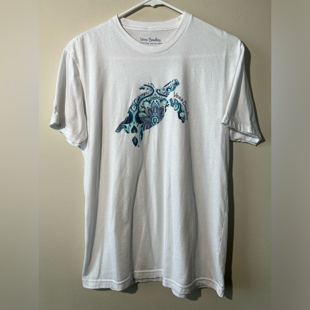 Vera Bradley White Short Sleeve Tee Women M Sea Turtle Floral Paisley Summer